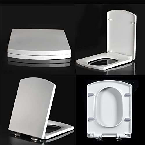 Soft Close Toilet Seat, Toilet seat, Square with Easy Quick Release Top Fix Adjustable Hinges, Easy Installation Toilet Lid for Bathrooms, Rectangle White,37 * 47cm