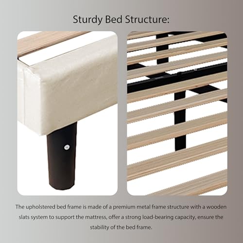Upholstered Full Size Bed Frame Platform with Adjustable Headboard Wood Slats Support No Box Spring Needed Easy Assembly Linen Black