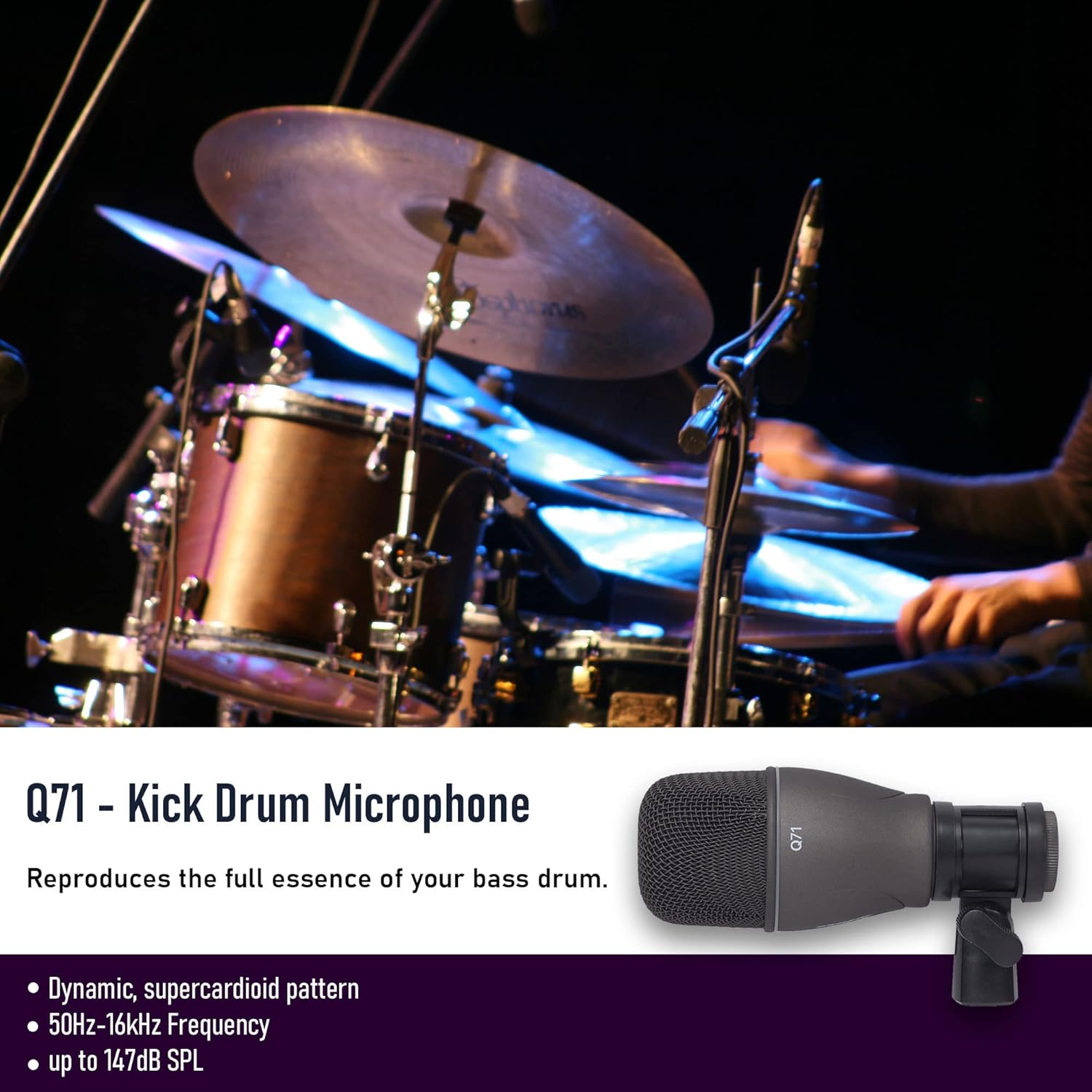 Samson DK707 7-Piece Drum Microphone Kit with 2 Tripod-Base Mic Boom Stands, Low Profile Microphone Stand with Telescoping Boom, and 7 Premium XLR Mic Cables