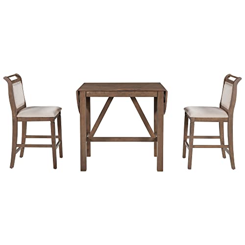LUMISOL 3 Piece Drop Leaf Table Set, Drop Leaf Table and 2 Chairs, 3 Piece Dining Table Set for Living Room Dining Room Small Place, Counter Height Small Table Set for 2, White