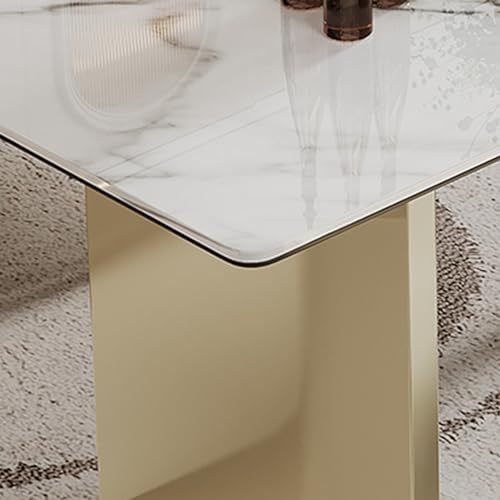 63 inch Glass Dining Table with Clear Rectangular Glass Top, U-Shape Golden Plating Metal Legs Modern Rectangular Glass Kitchen Table Furniture for Home Office Kitchen Dining Room (Gold)