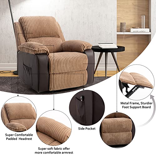 CALABASH Power Recliner Chair, Lazy Boy Recliner for Elderly/Adult, Adjustable Home Theater Big Man Recliners for Living Room, Soft Flannel Fabric Recliners (Brown)