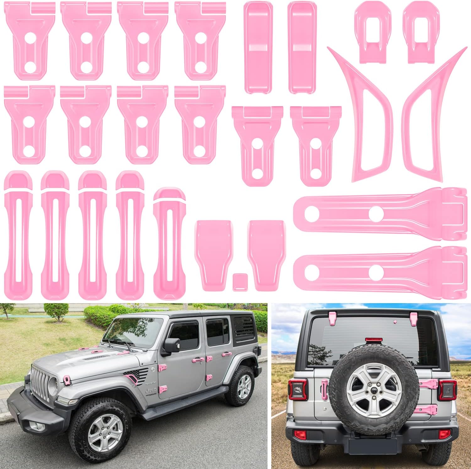 26PCS Full Set Exterior Decoration Trim Kit for Jeep Wrangler JL JLU 2018-2022 Door Hinge Handle Engine Hood Hinge Hood Latch Wheel Eyebrow Side Air Outlet Rear Tailgate Window Hinge Cover (White)