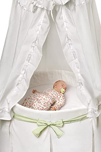 Badger Basket Empress Canopy Bassinet, Rocking Baby Cradle Bed with Mattress, Bedding, and Storage, Round- Ecru/Leaf