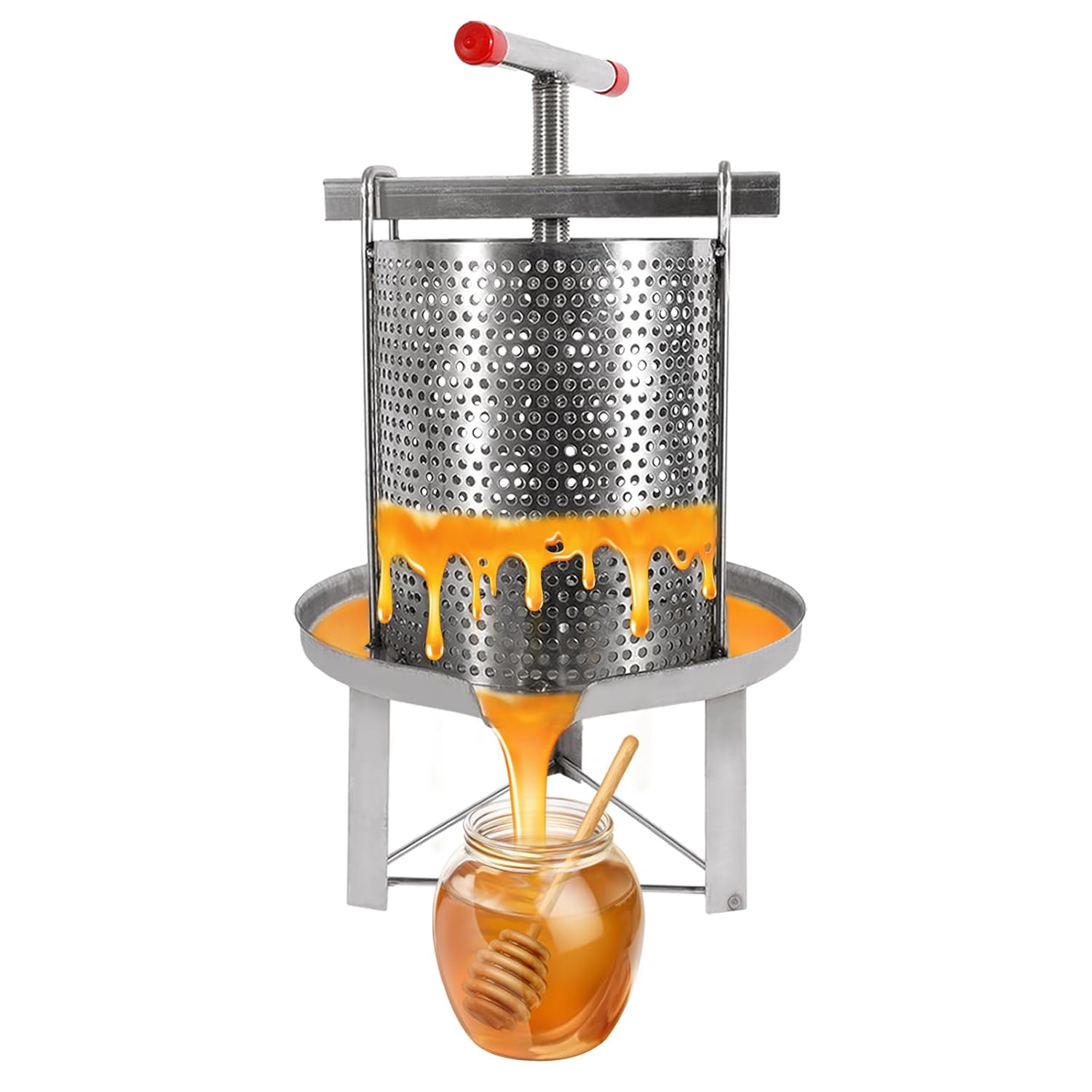 Manual Honey Presser, Mesh Honey Press Machine Honey Extractor Stainless Steel Beekeeping Extraction, Honey Bee Spinner Beekeeping Apiary Centrifuge Equipment, Silver