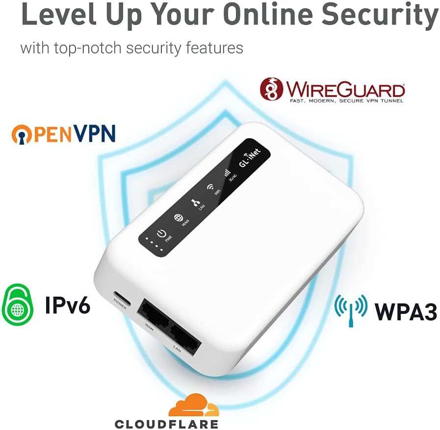 GL.iNet GL-MT1300 (Beryl) VPN Secure Travel Gigabit Wireless Router, AC1300 400Mbps (2.4GHz) + 867Mbps (5GHz) Wi-Fi, Pocket-Sized Hotspot, IPv6, Tor, MicroSD Slot, USB3.0 for Wi-Fi Repeater
