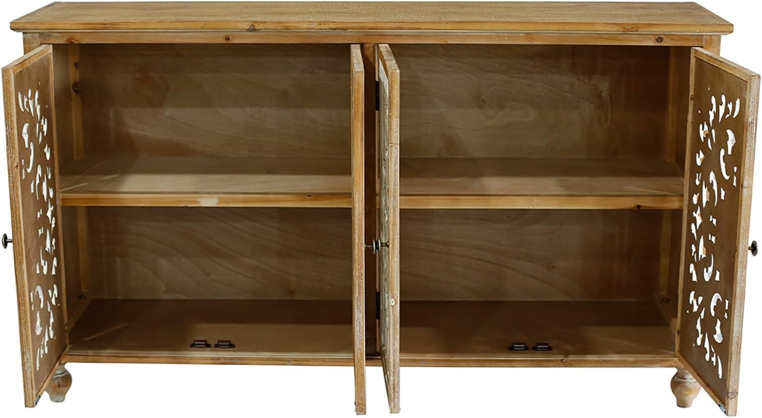 Dolonm Accent Cabinet with 4 Doors, Farmhouse Sideboard Buffet Cabinet with Storage, Modern Storage Cabinet with Wood Carved Floral Doors for Living Room, Dining Room, Entryway, Hallway, Kitchen