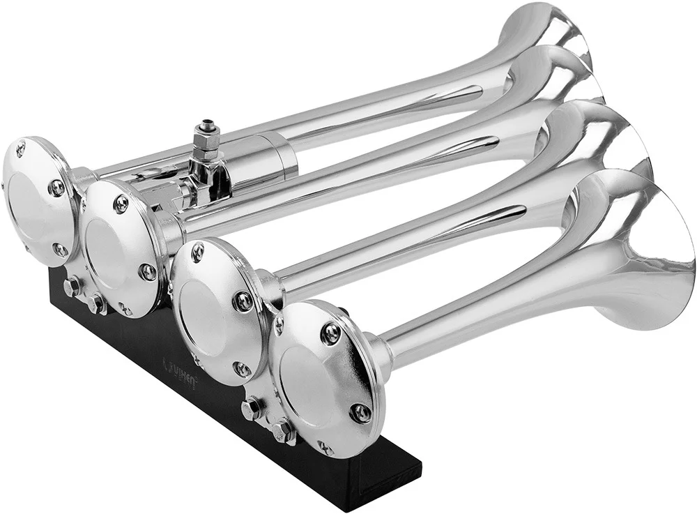Vixen Horns Train Horn Kit for Trucks/Car/Semi. Complete Onboard System- 200psi Air Compressor, 3 Gallon Tank, 4 Trumpets. Super Loud dB. Fits Vehicles like Pickup/Jeep/RV/SUV 12v VXO8330/4124XC