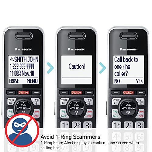 Panasonic Cordless Phone with Advanced Call Block, One-Ring Scam Alert, and 2-Way Recording with Answering Machine, 4 Handsets - KX-TGF944B (Black)