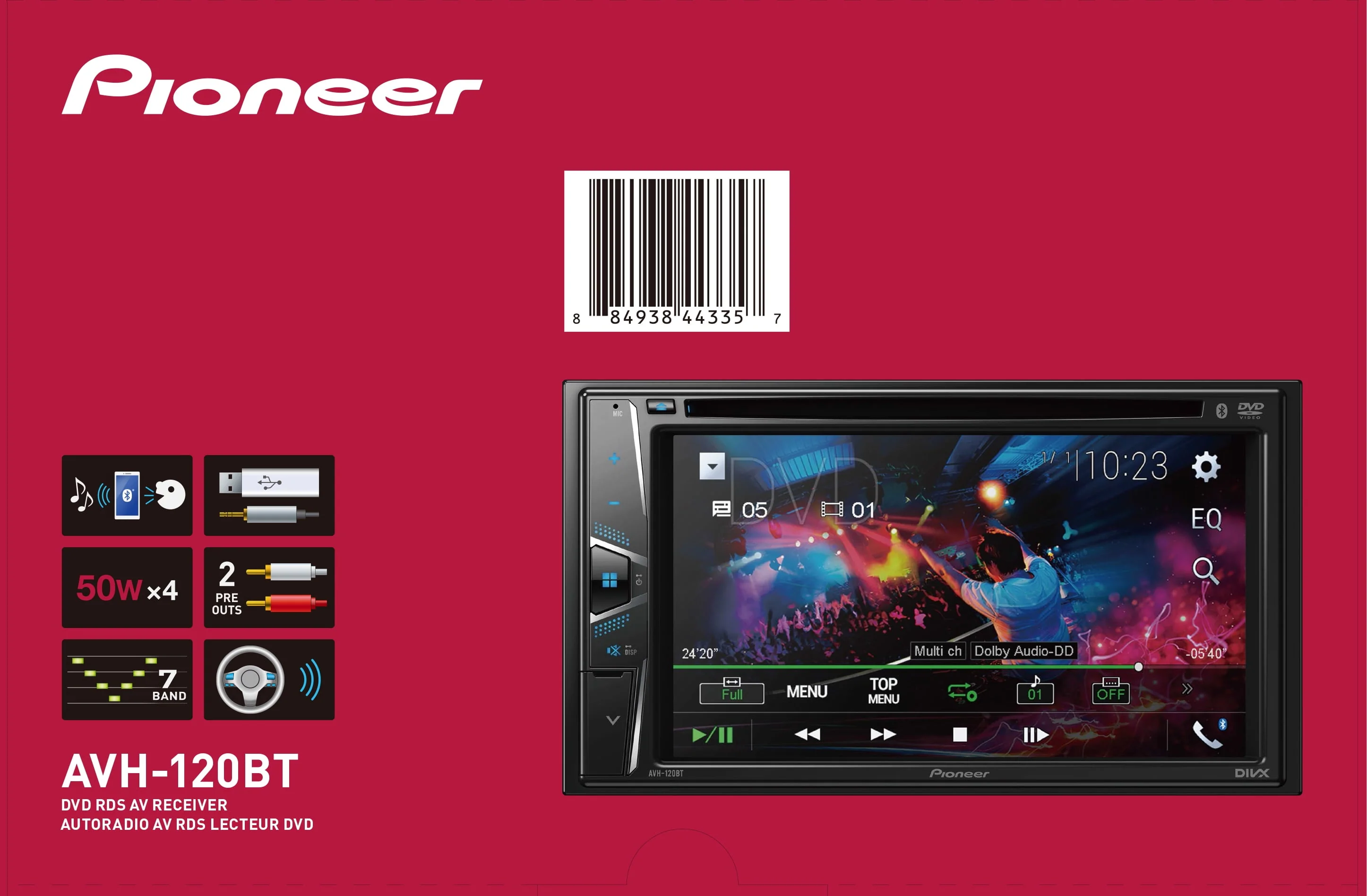 Pioneer AVH-120BT Double Din 6.2 Touchscreen Bluetooth Car Stereo, Android Compatible (New)