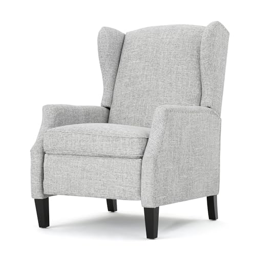 LUMISOL Upholstered Wingback Recliner Chair, Manual Push Back Recliner with Curved Arms, Single Reclining Sofa Chair with Wood Legs and Nailhead Trim for Nursery, Bedroom, Living Room (Light Grey)