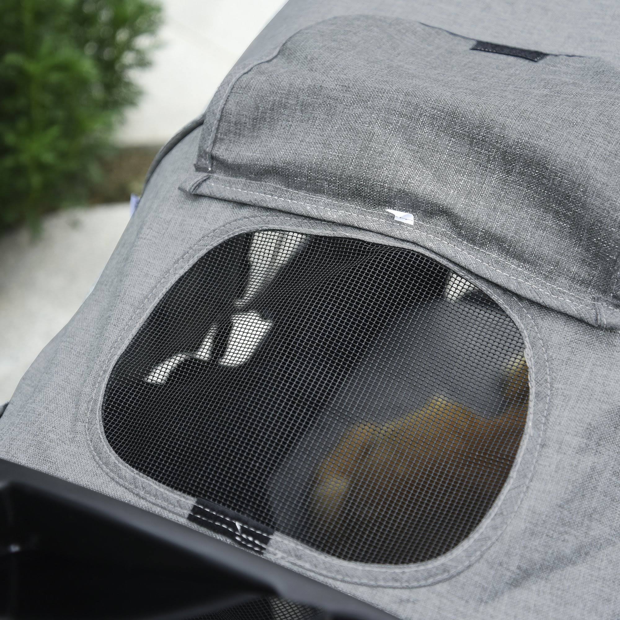PawHut Luxury Folding Pet Stroller Dog/Cat Travel Carriage with Adjustable Canopy u0026 A Zippered Mesh Window Door - Grey
