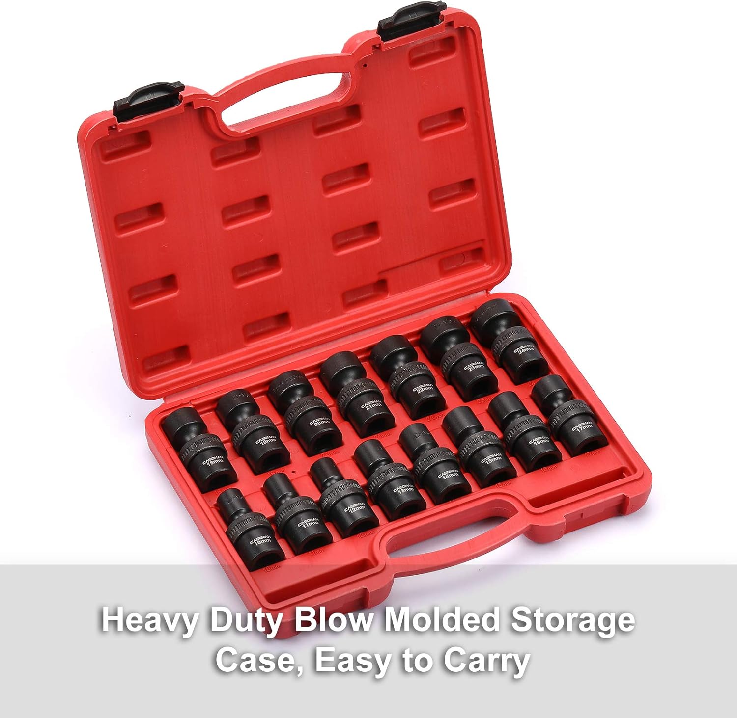 CASOMAN 15 PCS 3/8" Drive Shallow Universal Impact Socket Set, 6 Point, Metric,8-22mm