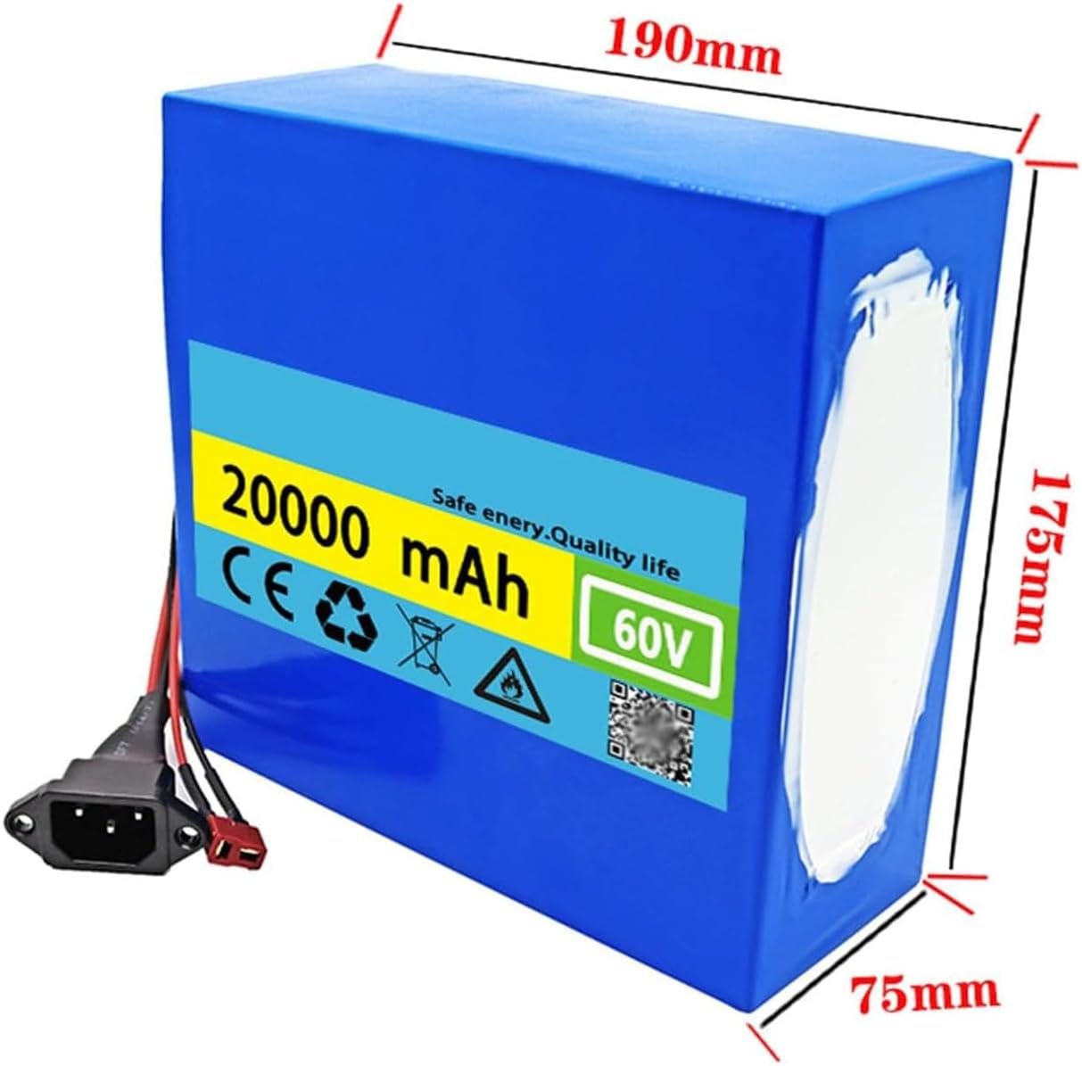 E-Bike Lithium-Ion Battery Pack 60V 20Ah for 1000W-2500W Motor Electric Bicycle Scooter,Xt60 Plug (T plug)