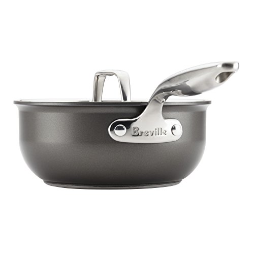 Breville Thermal Pro Hard Anodized Nonstick Sauce Pan/Saucepan/Saucier with Lid and Helper Handle, 4 Quart, Gray