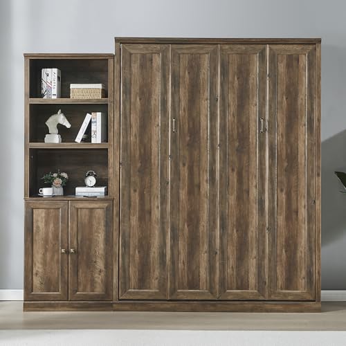 Queen Size Murphy Bed Wall Bed with a Storage Shelf, Space-Saving Wall Bed for Multipurpose Guest Room or Home Office - Gray