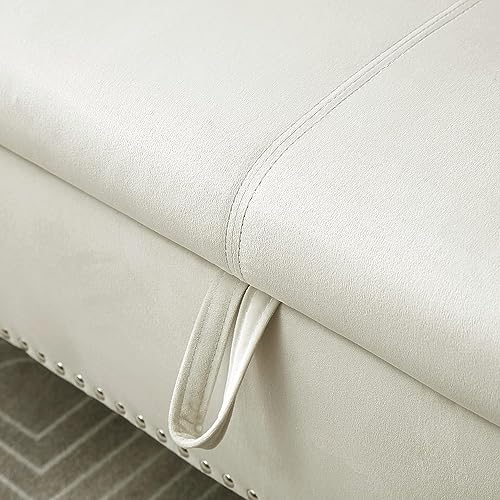 63" Button Tufted Velvet Upholstered Bench & Ottoman W/Storage for Bedroom End of Bed Home Entryway Living Space, Soft Padded Footstool w/Nailhead Decor and Pillow, Grey V