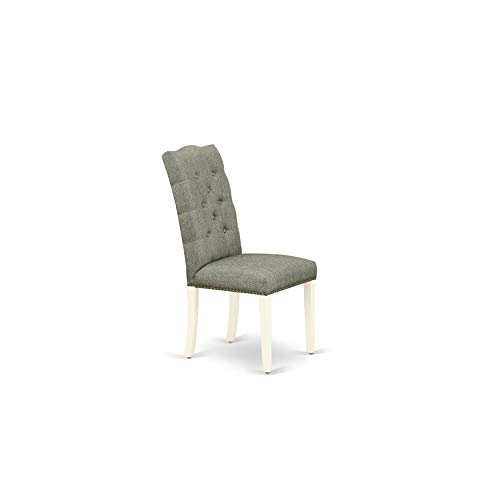 East West Furniture Weston 7 Piece Set Consist of a Rectangle Dining Room Table with Butterfly Leaf and 6 Gray Fabric Upholstered Chairs, 42x60 Inch, Linen White