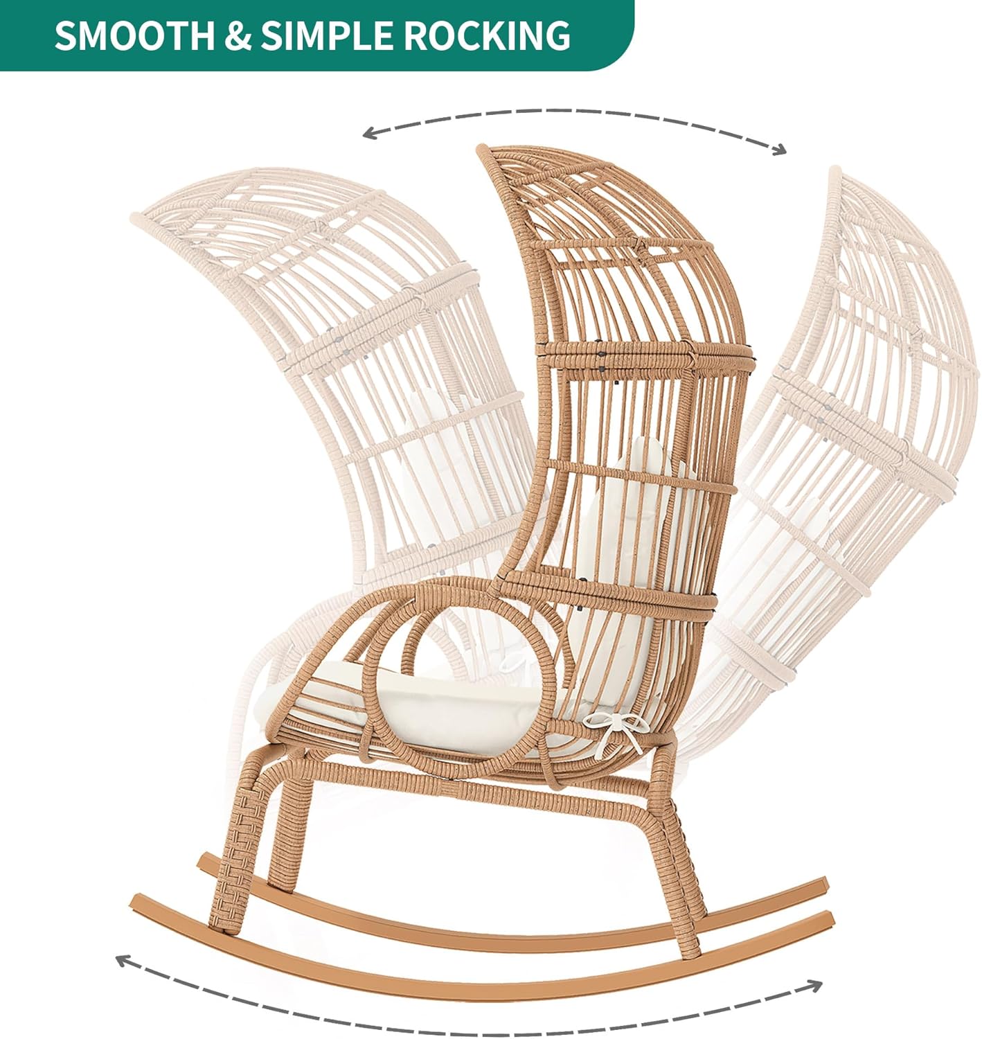 YITAHOME Rocking Egg Chair Outdoor, 370lbs Capacity Wicker Patio Basket Chair, All-Weather Small Egg Lounger Chair for Indoor Outside (Beige)