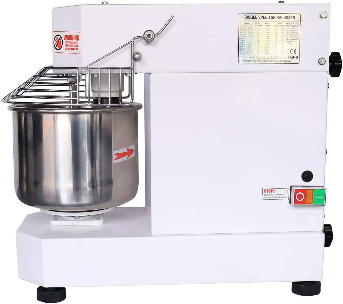 Hakka Commercial Dough Mixer, 5 Qt Spiral Mixer Food Mixer Machine Dual Rotating Dough Kneading Machine with Food-grade Stainless Steel Bowl, Security Shield & Timer