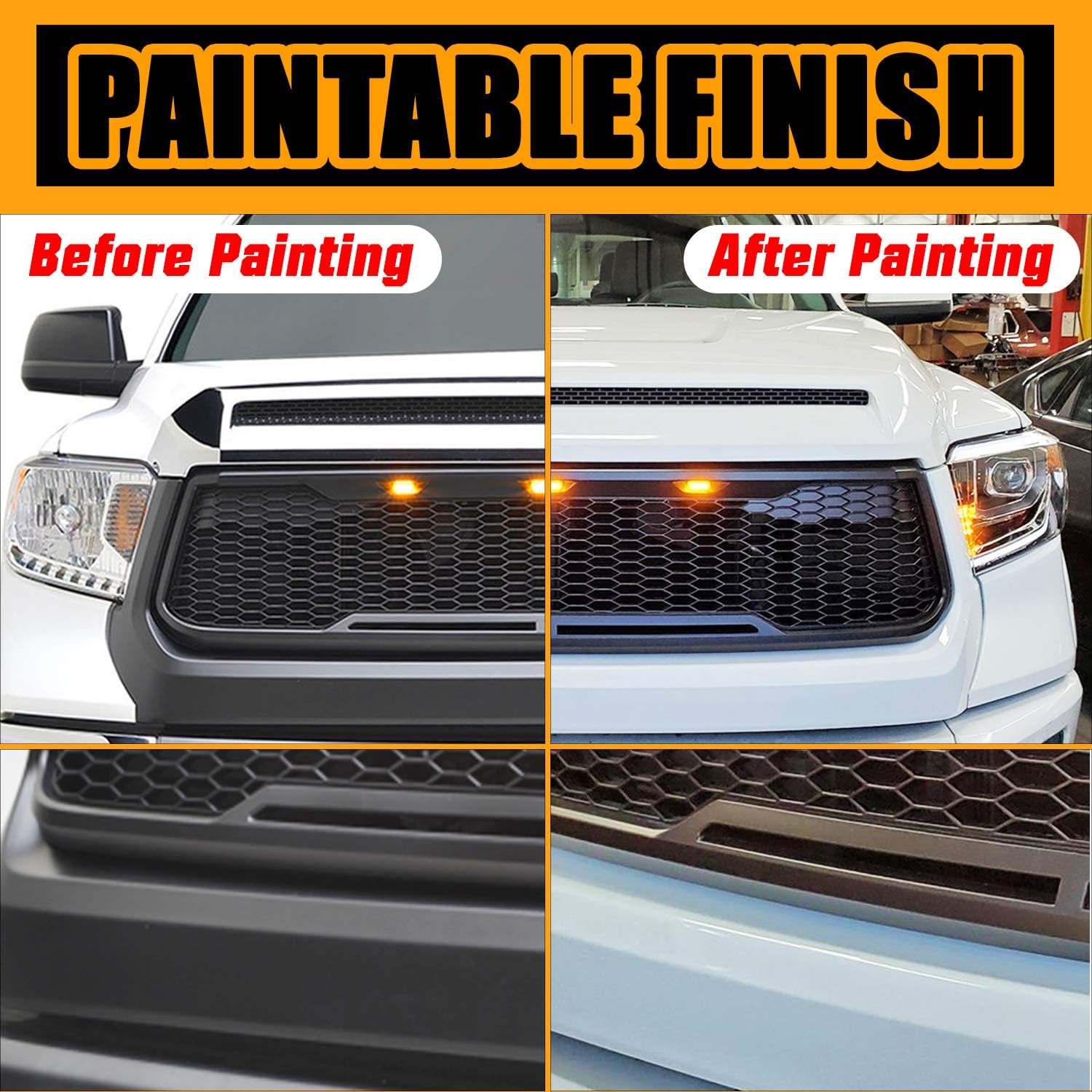 Tidal Replacement Ram ABS Upper Grille Front Hood Grill - Matte Black - With Amber LED Lights for 10-12 Ram 2500/3500 Heavy Duty