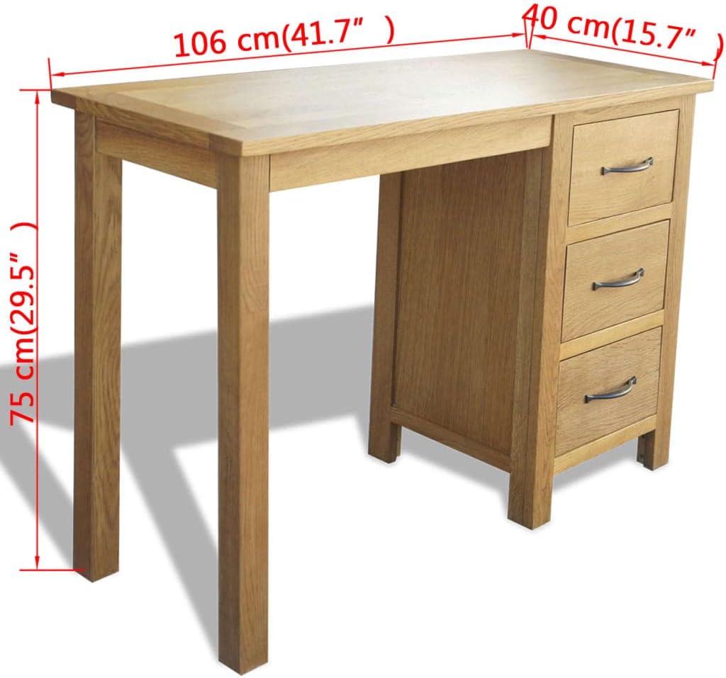 Desk with 3 Drawers,Writing Desk with Drawers,Simple Desk,Computer Desk,Home Office Desks,Studio Desk,for Home Office Workstation,Solid Oak Wood 41.7"x15.7"x29.5"