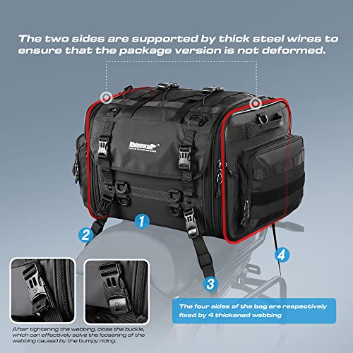 HUNTVP 40-60L Motorcycle Seat Bag Motorcycle Tail Bag Shoulder Bag Travel Luggage Bags Motorbike Rear Tack Truck Bag Storage Bags with Rain Cover (Black 40-60L)