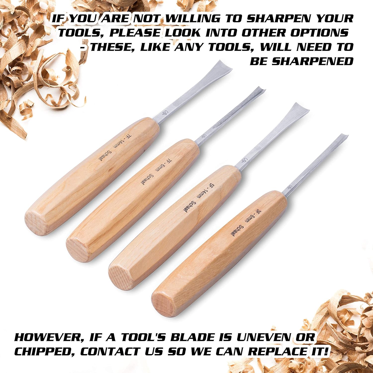 Schaaf Wood Carving Tools, 4pc Detail Chisel Set with Canvas Case | Fishtail Gouges to Reach into Spaces Other Chisels Can't | Sharp, Quality-Tested CR-V 60 Steel Blades Pack of 2