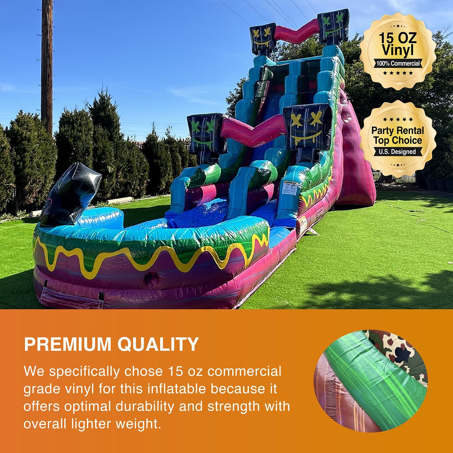 JumpOrange 19’ Level Up Water Slide with Detachable Deep Pool for Kids and Adults (with Blower), Commercial Grade, Outdoor Inflatable, Summer, Wet Dry Slide, Rental Quality