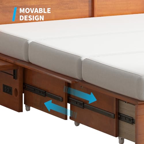 Mjkone Murphy Bed Cabinet, Murphy Bed with Large Storage Drawers，Murphy Bed Queen with Built-in Charging Station, Chest Bed with Mattress,Murphy Cube Chest Bed for Guest Room Bedroom Office, Gray