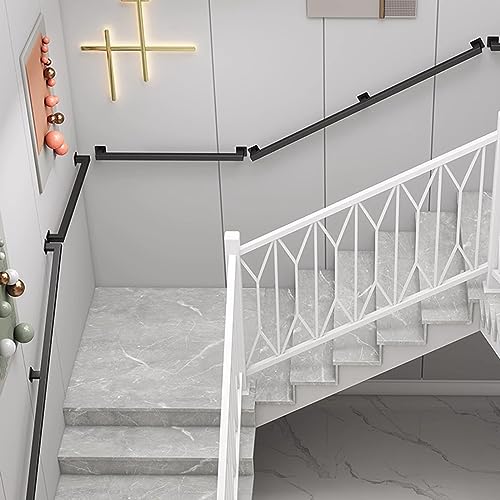 6ft Black Iron Railing Handrails Indoor Stairs, Staircase Handrails Wall Mount, Metal Industrial Pipe Modern Stair Railing 500lbs Load Capacity Auxiliary, for Indoor Outdoor Deck Loft Porch Non-Slip