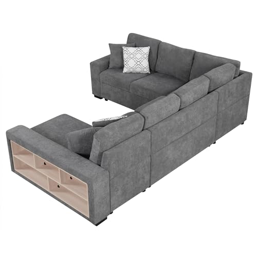 Oversized U-Shaped Sectional Sofa Couch Plush Corduroy Upholstered Modular Deep Seat Sofa&Couch Sectional W/Right Facing Chaise Lounge and 7 Toss Pillows for Home Apartment Living Room Furniture Sets