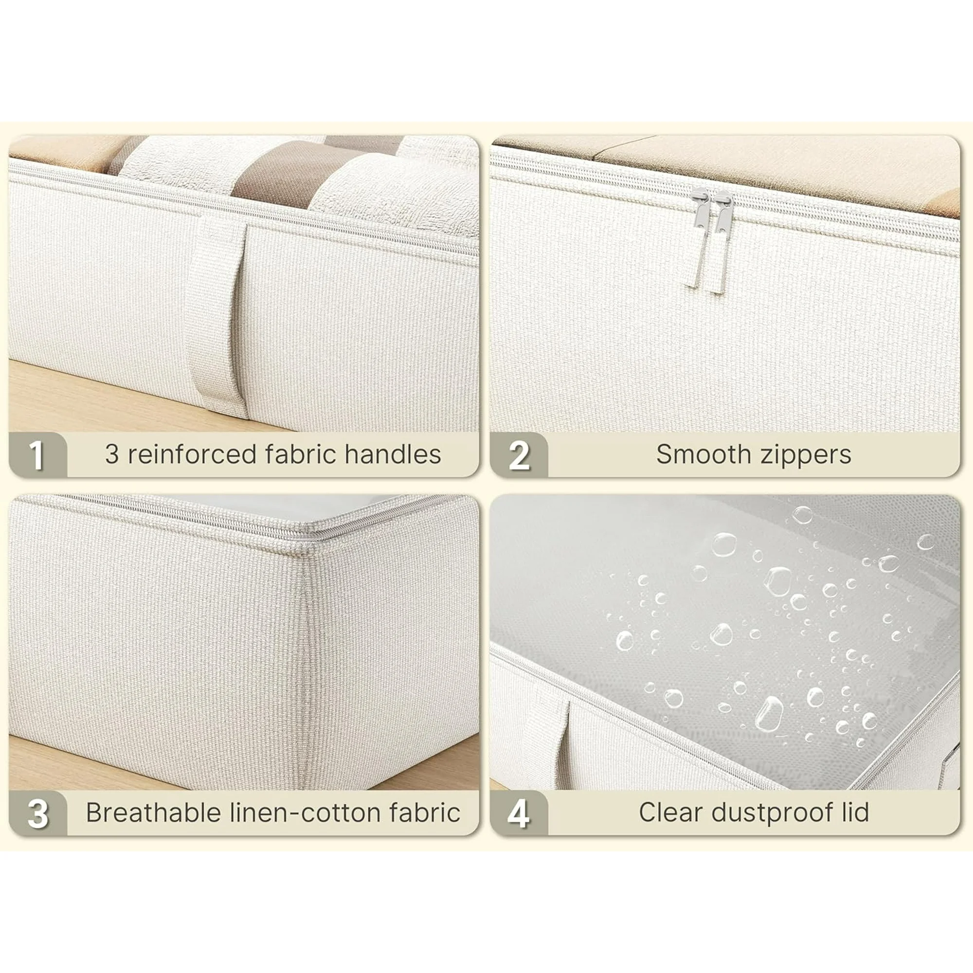 2-Pack Under Bed Storage Containers, 8 Inches Tall Underbed Clothes Storage Organizer Bin with Sturdy Sidewalls/Bottom, Under the Bed Storage Bags 2 Storage Bins, Beige