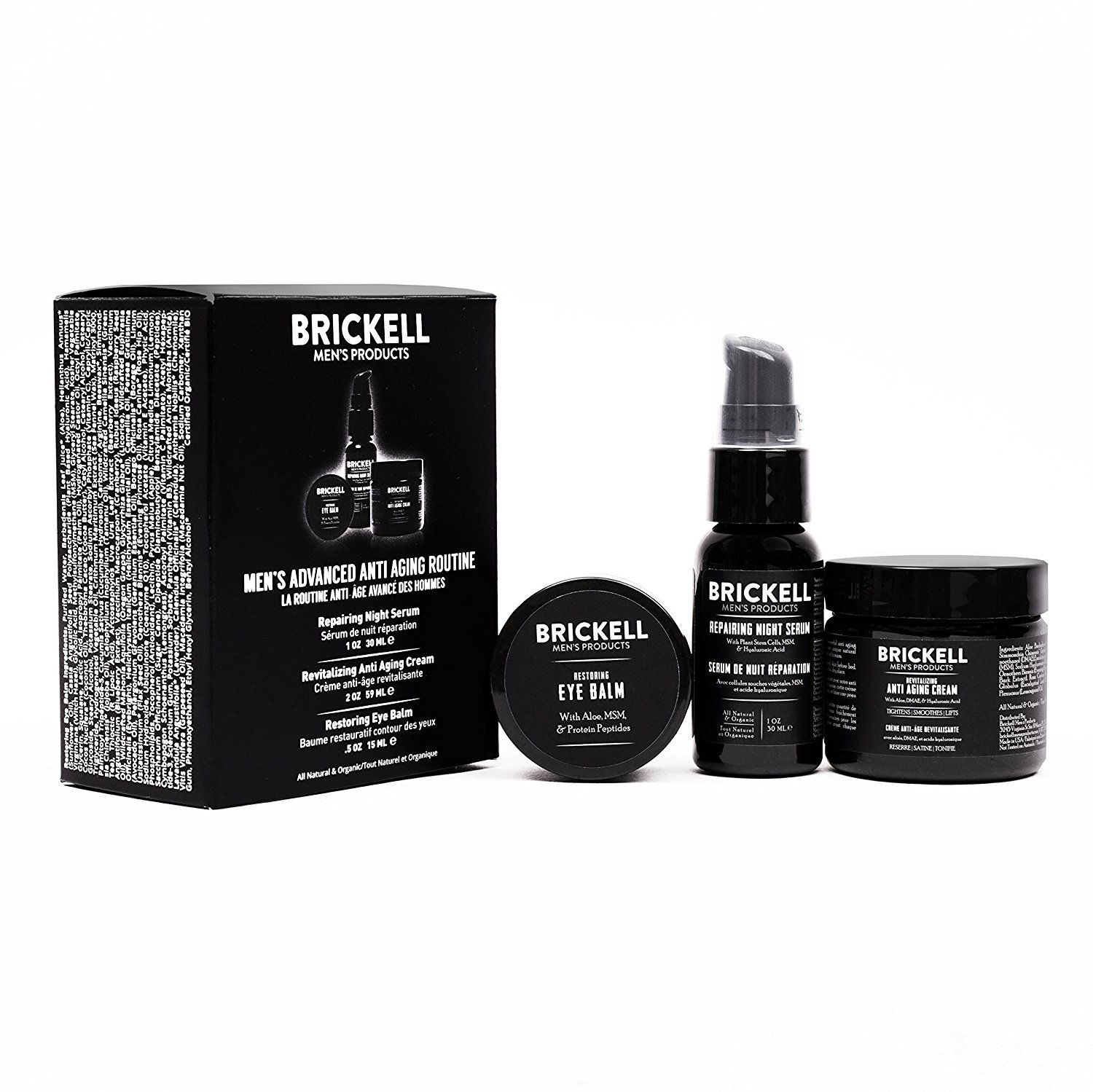 Brickell Men's Advanced Anti-Aging Skin Care Set, Night Face Cream, Vitamin C Facial Serum and Eye Cream, Natural and Organic, Scented, Skin Care Gift Set