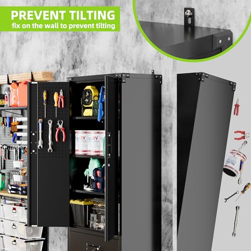 Aobabo 71" H×34" W×18" D Garage Metal Storage Cabinet with Wheels, Locking Steel Storage Cabinet with 5 Shelves and 4 Hooks, for Home Office, School, Assembly Required, Black Silver