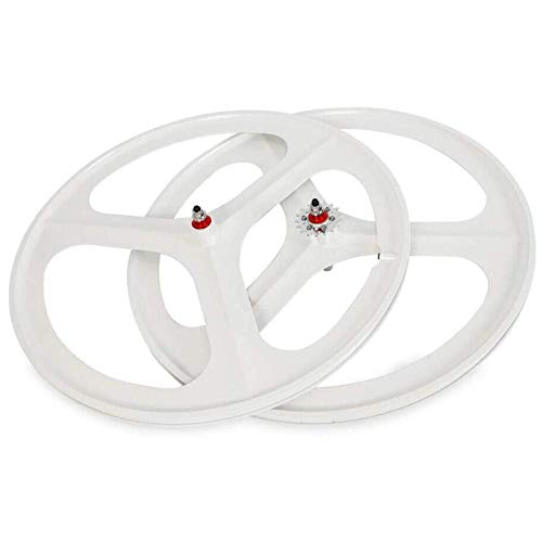 Bicycle Bike Wheel, 700C Fixed Gear Wheels, 26" Fixed Gear Bicycle Wheelset 3 Spoke Rim Single Speed Front Rear Fixie Bicycle Wheels Track Wheel Clincher Type Bike Wheel,(Front & Rear) White