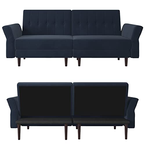 Belffin Velvet Convertible Futon Sofa Bed Memory Foam Futon Couch Sleeper Sofa Navy Blue