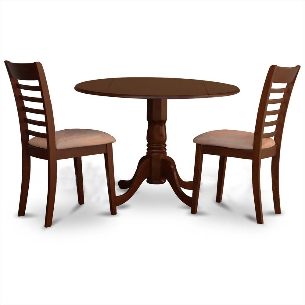 East West Furniture DLML3-MAH-C 3 PC Small Kitchen Table and Chairs set-round Kitchen Table and 2 Dining Chairs