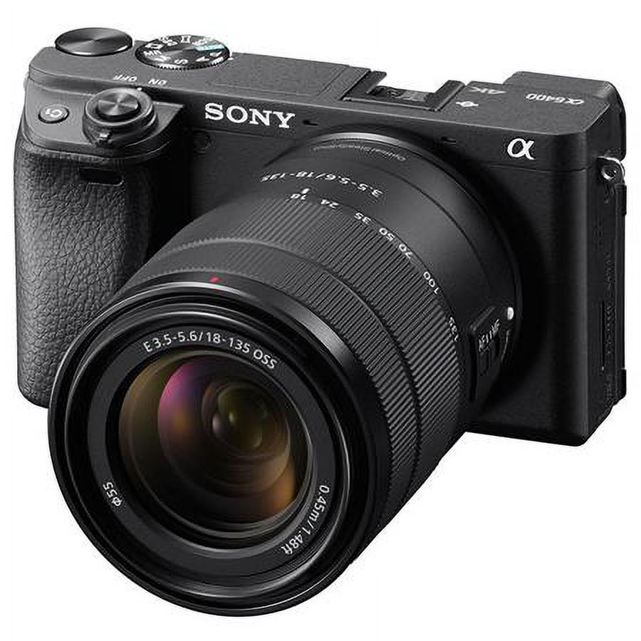Alpha a6400 Mirrorless Digital Camera with 18-135mm f/3.5-5.6 OSS Lens - Bundle With Camera Case, 32GB SDHC Card, 55mm Filter Kit, Cleaning Kit, Card Reader, Memory Wallet, Mac Software Pack
