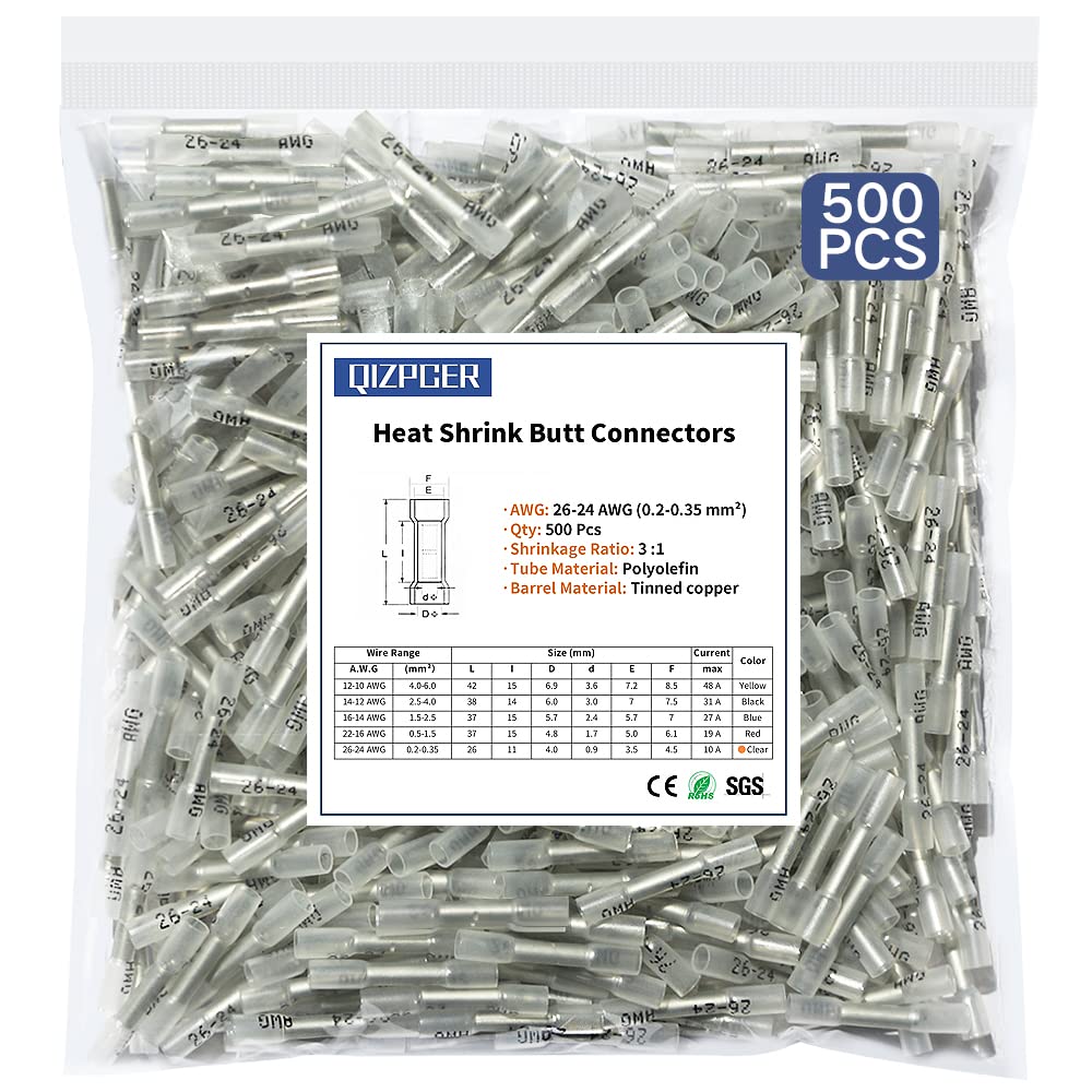 1000 Pcs Blue Heat Shrink Butt Connectors, 16-14 AWG Waterproof Electrical Crimp Wire Splice for Marine, Cable, Wiring