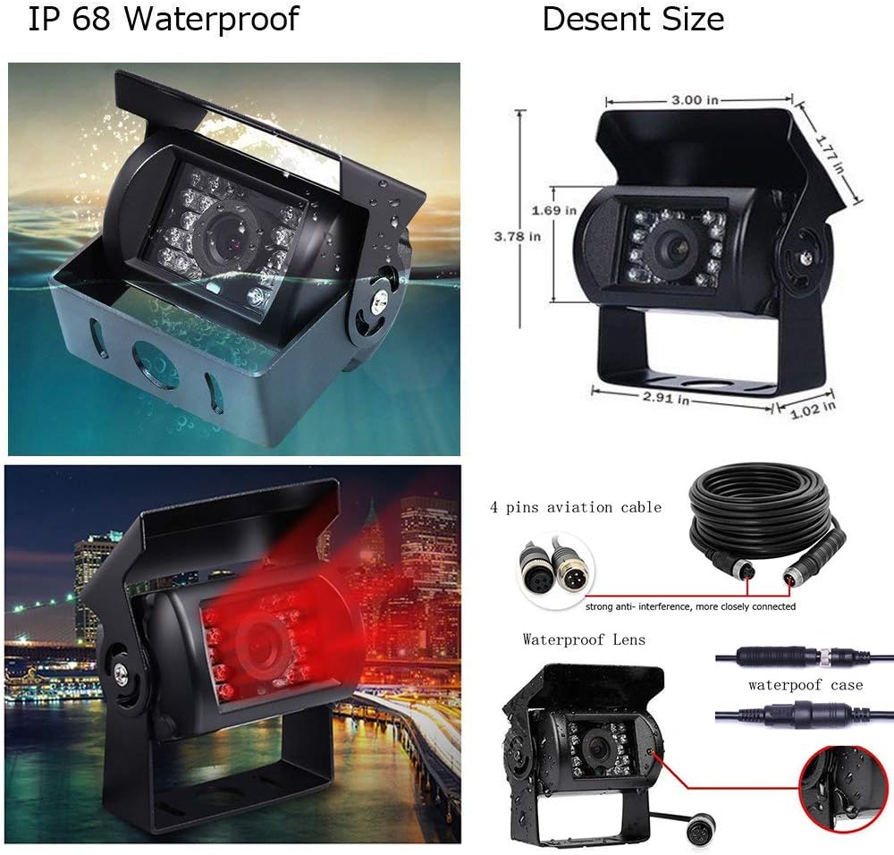 Backup Camera Hard Wired Backup Camera 9'' Quad Split Screen HD Rear Backup Camera Monitor System, Waterproof IR Night Vision Backup Camera for Trucks,Trailer Heavy,Box,RV,Camper Bus Rearview Camera