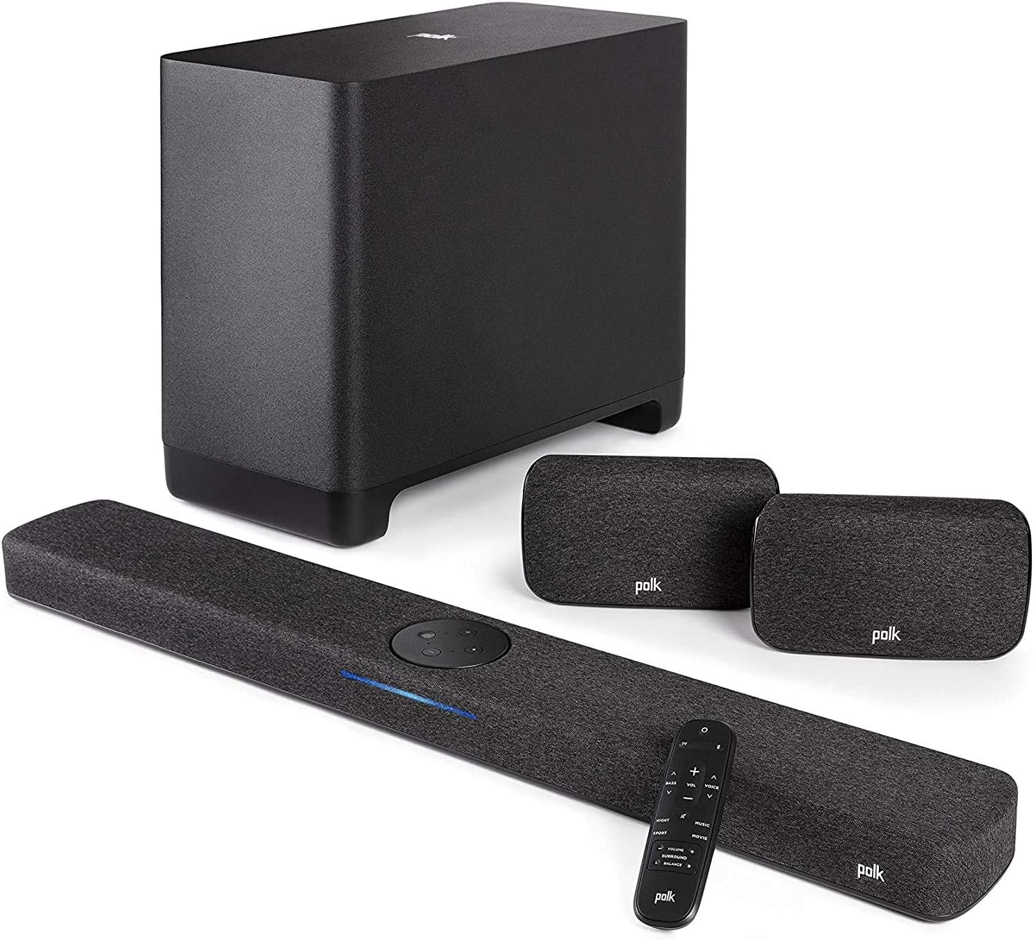 React Sound Bar, Polk SR2 Surround Speakers & Polk React 7-inch Subwoofer