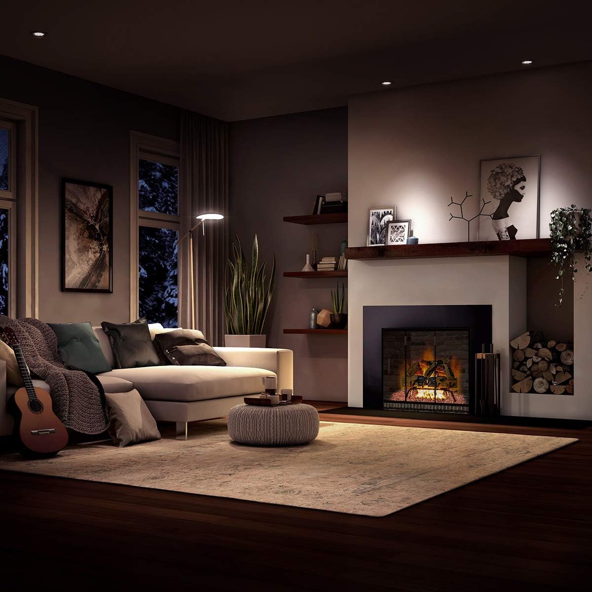Barton 24" Premium Ceramic Log Set w/Adjustable Dual Burner 32,000 BTU Vent-Free Natural Gas Glowing Ember ANSI Indoor Fireplace Fire Wood Fake Realistic