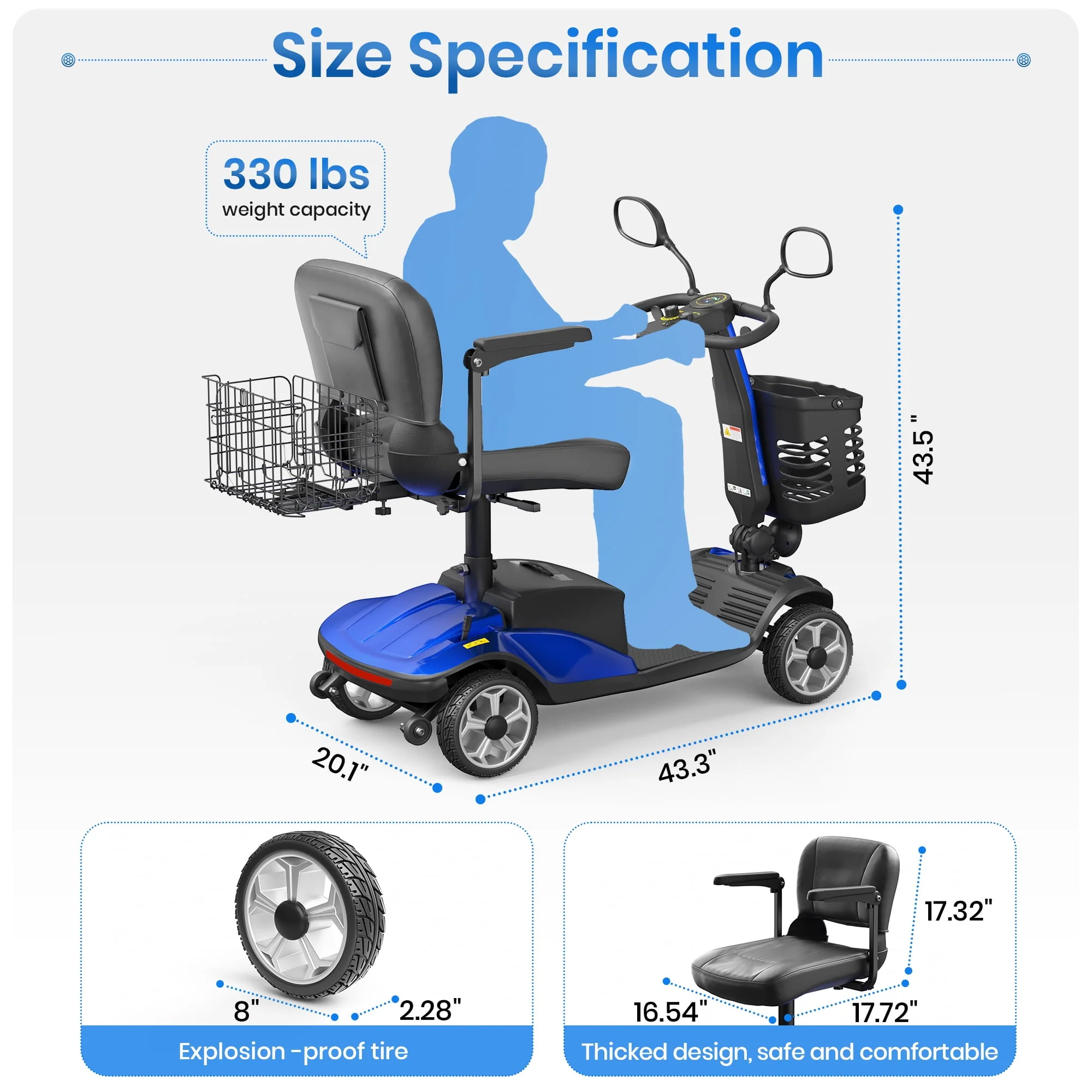 SACVON Upgrade 4 Wheel Mobility Scooter for Seniors, Foldable Powered Mobile Wheelchair for Adult 330lbs, Red
