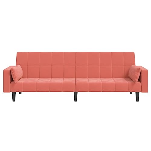 2-Seater Sofa Bed with Two Pillows Pink Velvet,Multifunctional Sofa Bed with Modern Design for Practical and Comfortable Living Spaces