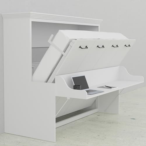Adonis Full Murphy Bed with Desk - Horizontal Murphy Bed | Engineered and Solid Wood Construction - No Melamine Used | Smooth Painted Finish | Home Office Desk Bed Full Size