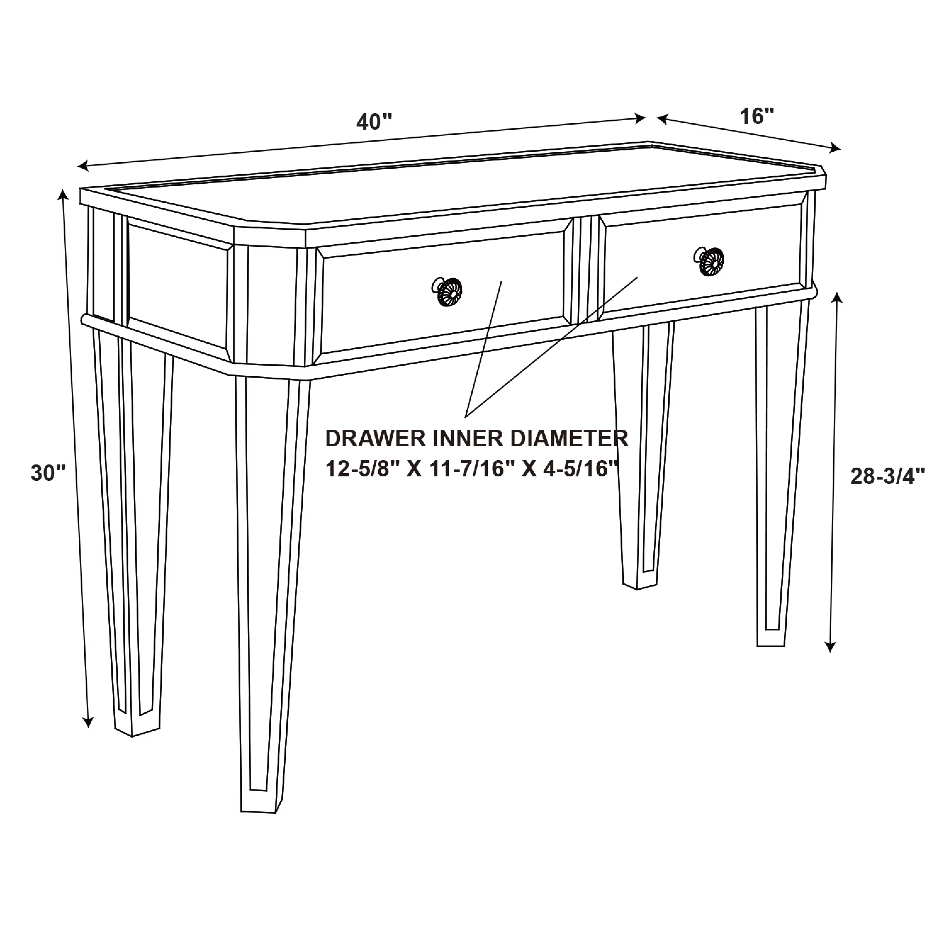 Powell Deville 2-Drawer Indoor Console Table, Mirrored Surfaces and Luxe Silver Wood