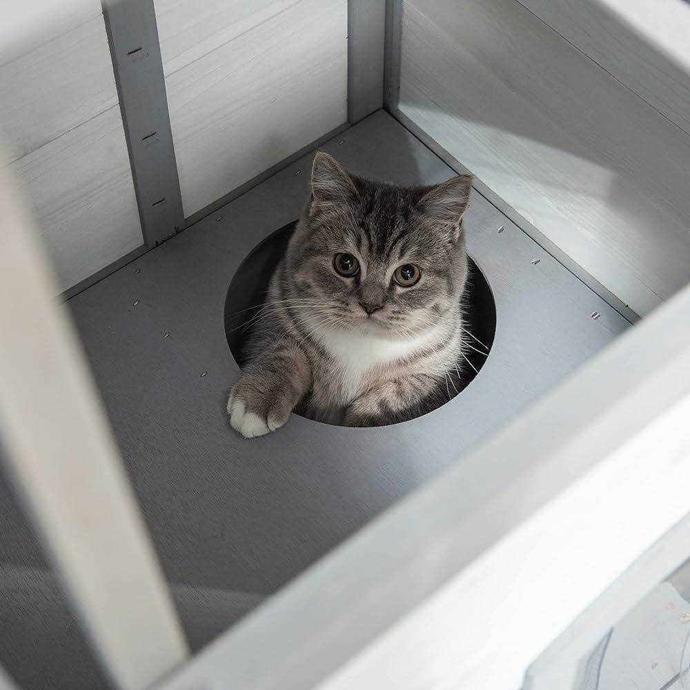 PawHut Wooden 2-Story Outdoor Cat House with Escape Door, Cat Openable Roof Platforms - Pet Supplies online store