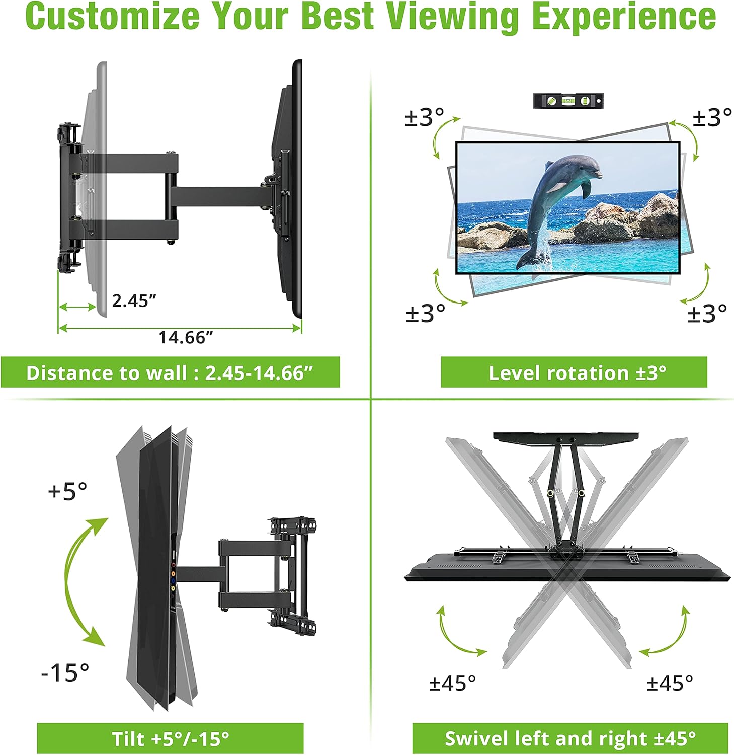 USX MOUNT Full Motion TV Mount for 42"-80" TVS, Fits 16" 18" or 24" Studs , TV Wall Mount Bracket Tilt Swivel Extension TV Mounts with Dual Articulating Arms Max VESA 600x400mm, Weight Capacity 110lbs Pack of 2