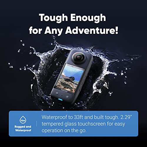 Insta360 X3 Get-Set Kit- Waterproof 360 Action Camera with 1/2" 48MP Sensors, 5.7K 360 Active HDR Video, 72MP 360 Photo, 4K Single-Lens, 60fps Me Mode, Stabilization, 2.29" Touchscreen, AI Editing